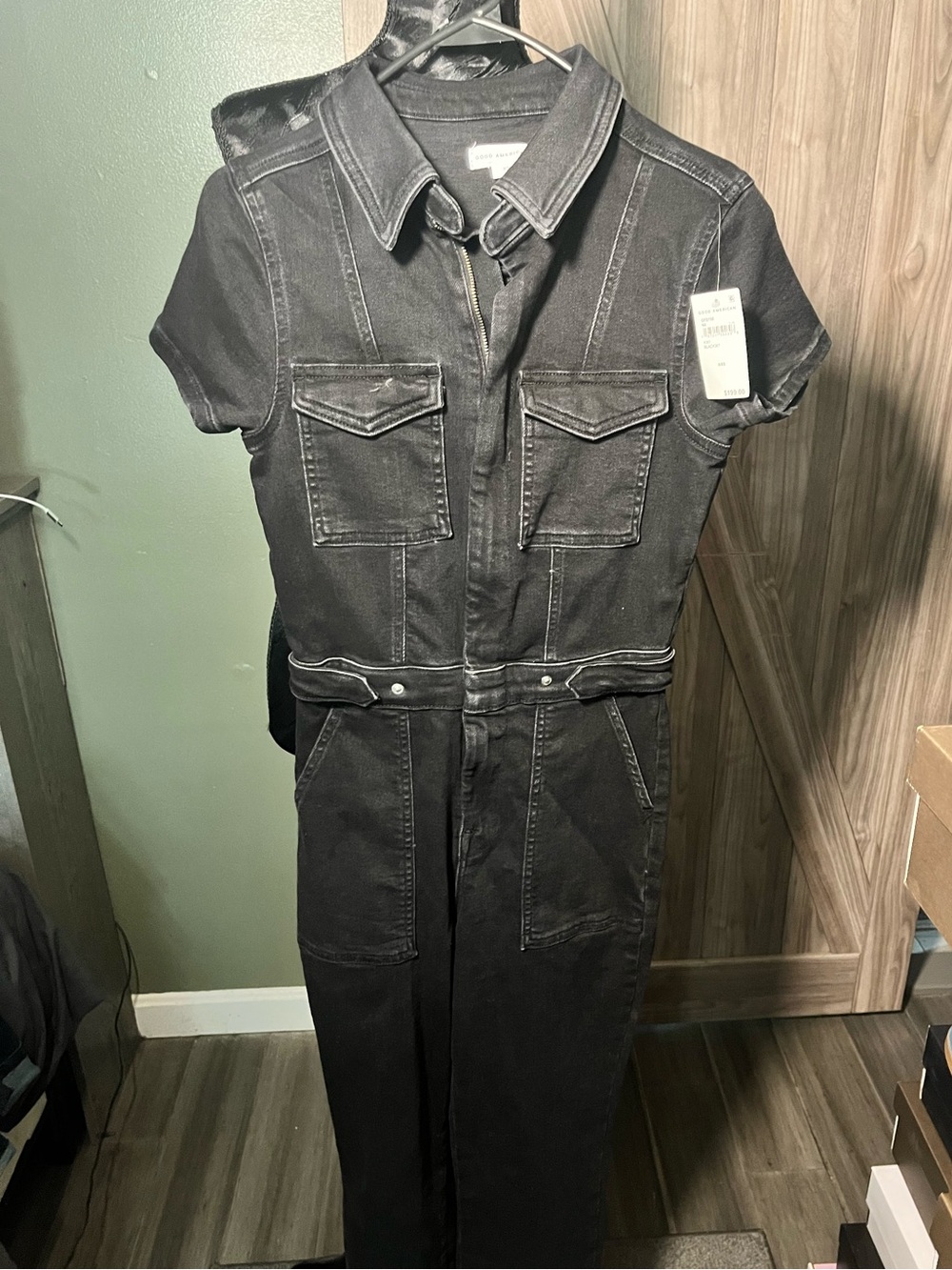 Good American Black Denim Jumpsuit Size 0/XS NWT